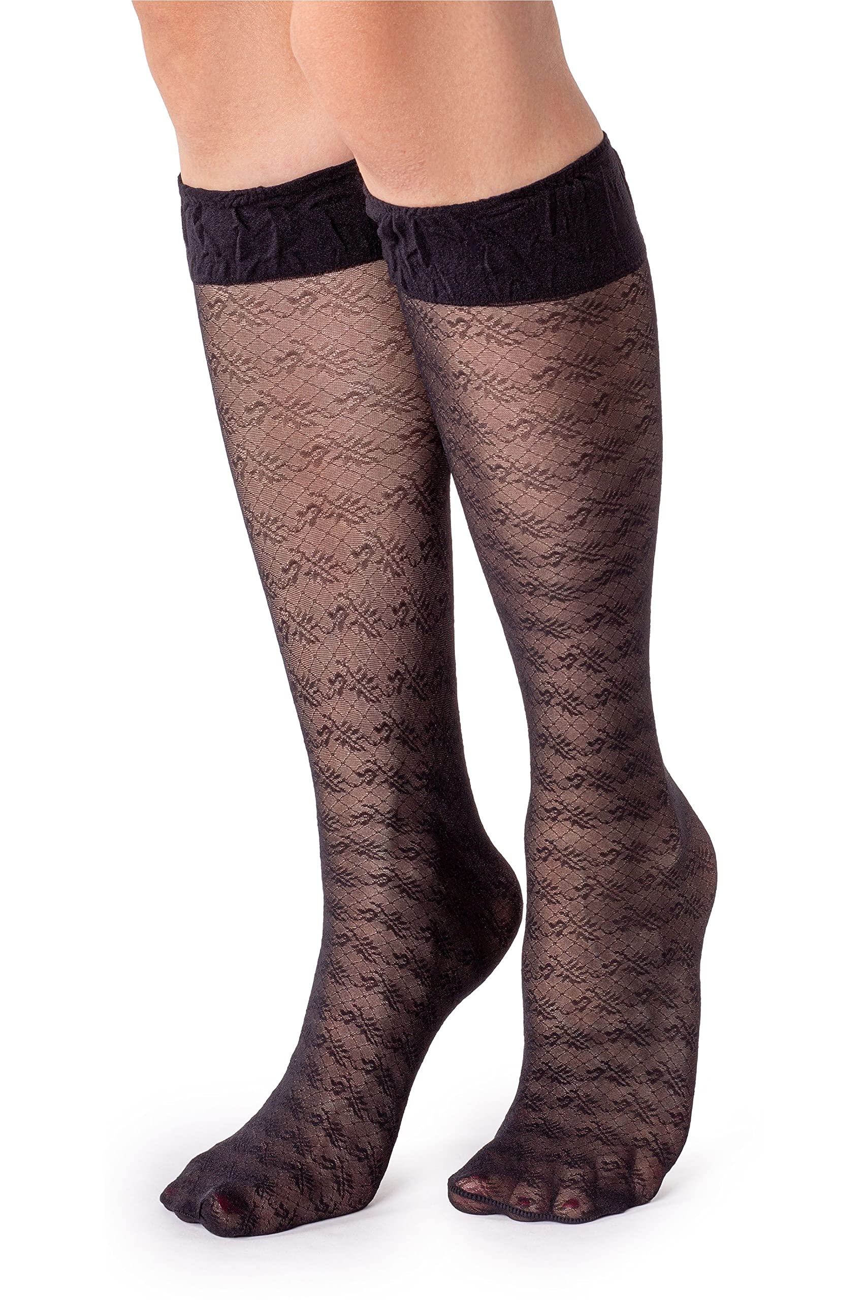 LORES Womens Sheer Knee High Pop Socks Fancy Patterned Soft- Fun Long, Daniela Nero