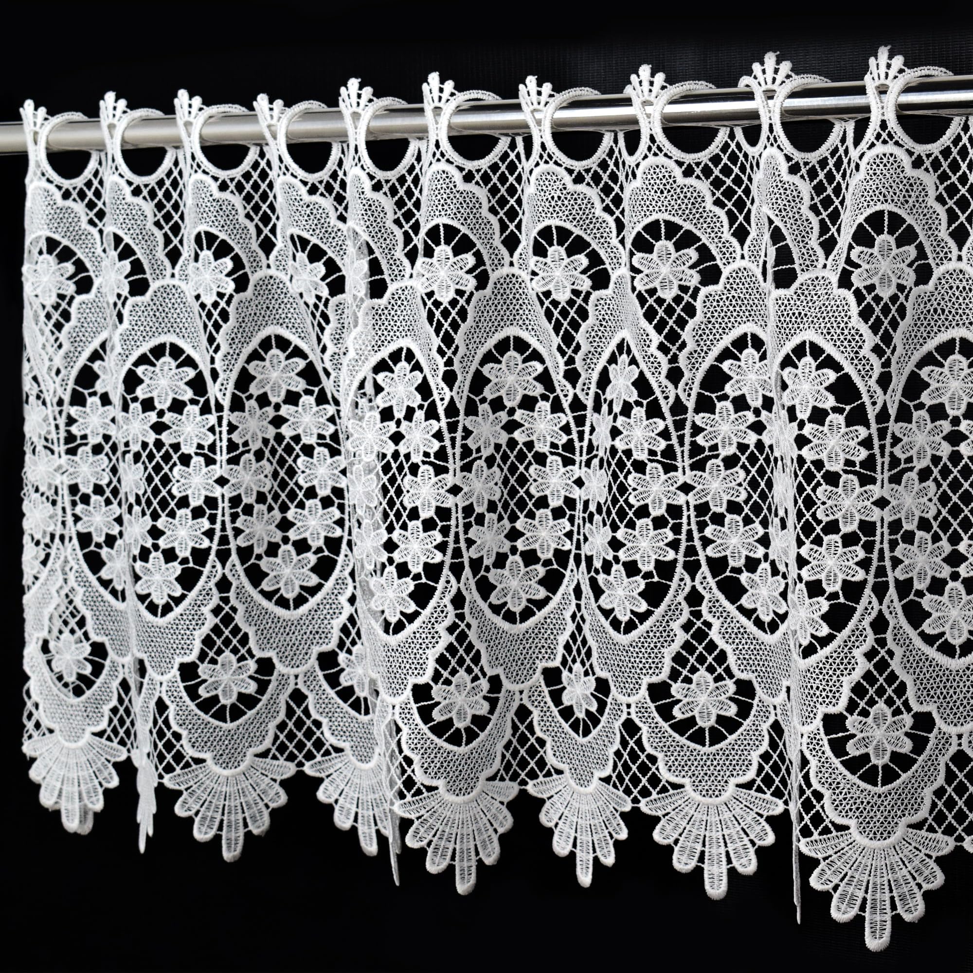 Molaxhome White Lace Window Valances 59inch,Rod Pocket Curtain Sheer Valance, for Home Kitchen Decor Window Treatments 681 W148xL42 cm