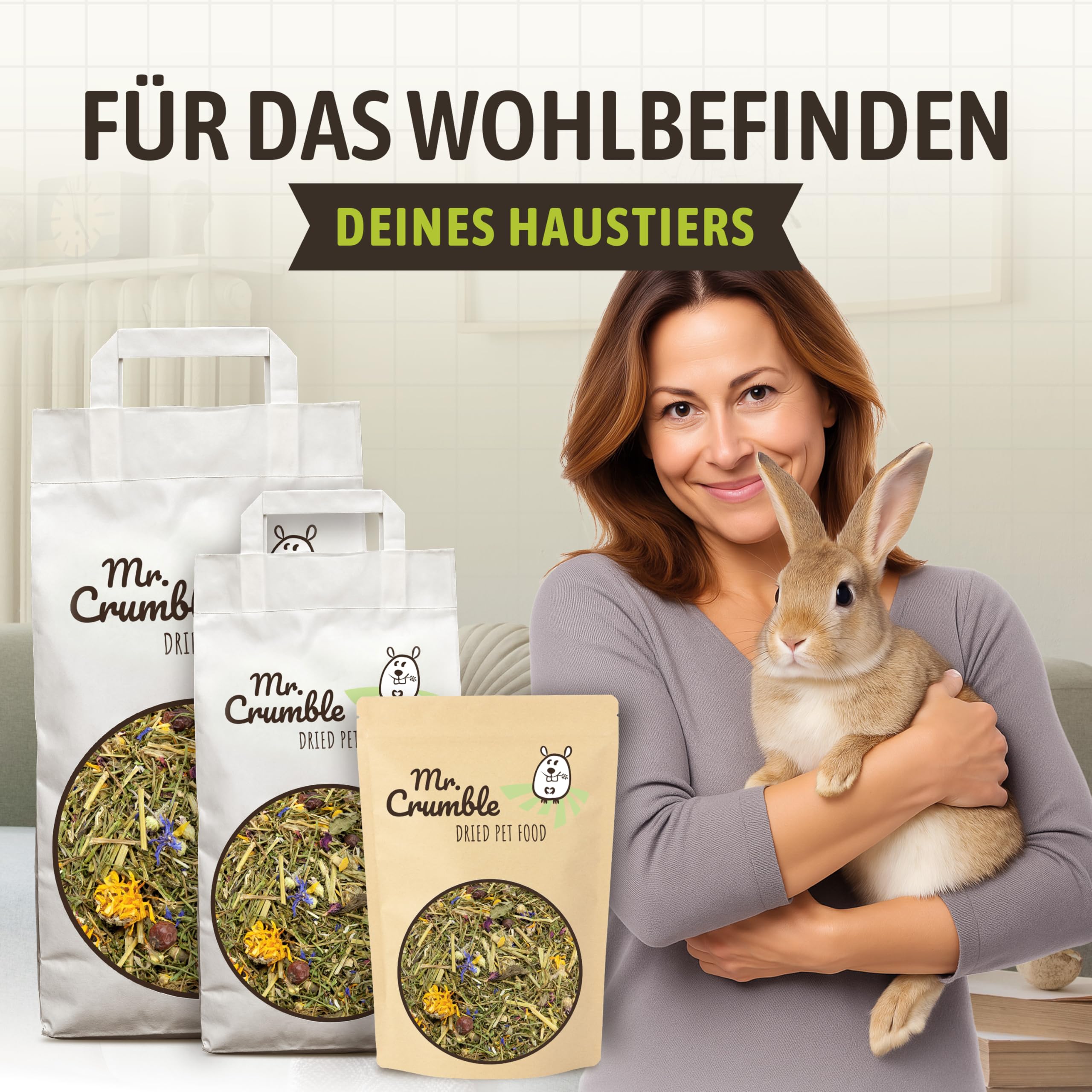 Mr. Crumble Struktur-Futter Wildwiese 5 kg – Getreidefrei & Pelletfrei – mit Kräutern & Blüten – hoher Rohfaseranteil für Verdauung & Zahnpflege bei Kaninchen, Chinchillas, Meerschweinchen & Degus