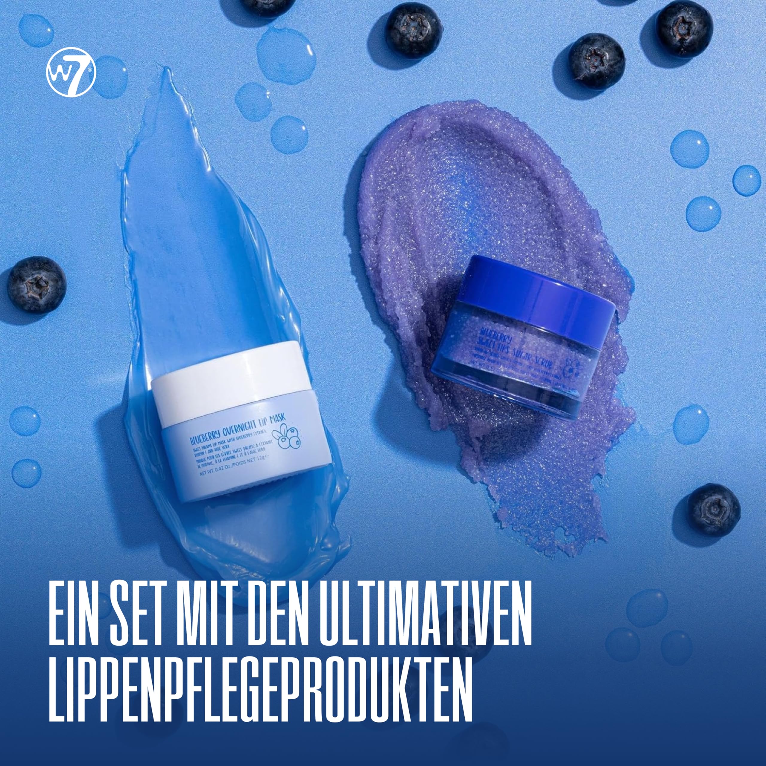 W7 Sweet Dreams Lippenpeeling & Overnight Lip Mask Duo - 2er Set Lippenpflege - Lip Scrub und Lippenmaske für die Nacht - Blaubeergeschmack - Feuchtigkeitspflege Lippen - Blaubeer Lippenpflege Set