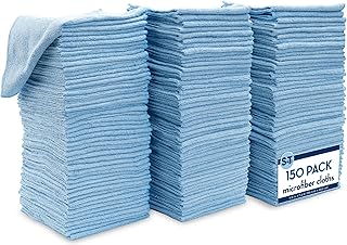 S&T INC. 150 Pack Microfiber Cleaning Cloth, Bulk Towels for Home, Reusable Microfiber Towels for Cars, Cleaning Rags, Light Blue, 11.5 Inches x 11.5 Inches, 150 Count - Buy now