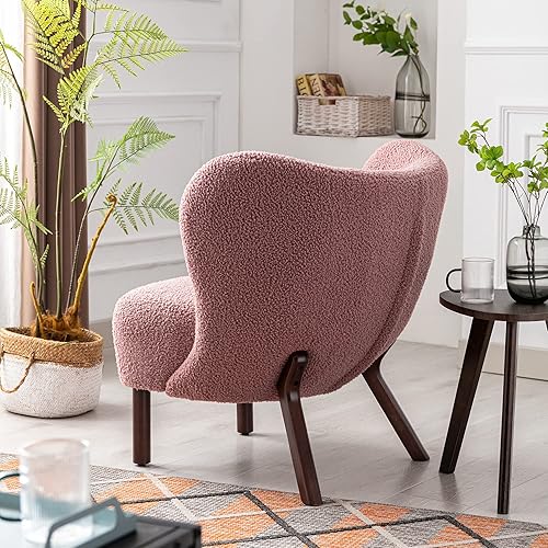Miniatura 5 de Merax Blush Modern - Silla decorativa de sherpa de felpa con patas de madera, sillón de sala de estar copetudo con respaldo de alas para mujeres y