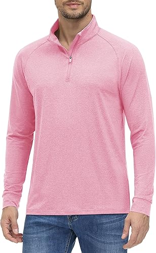 MAGCOMSEN Sudadera con cremallera de 14 para hombre, manga larga UPF 50+, camiseta deportiva ligera para entrenamiento atlético