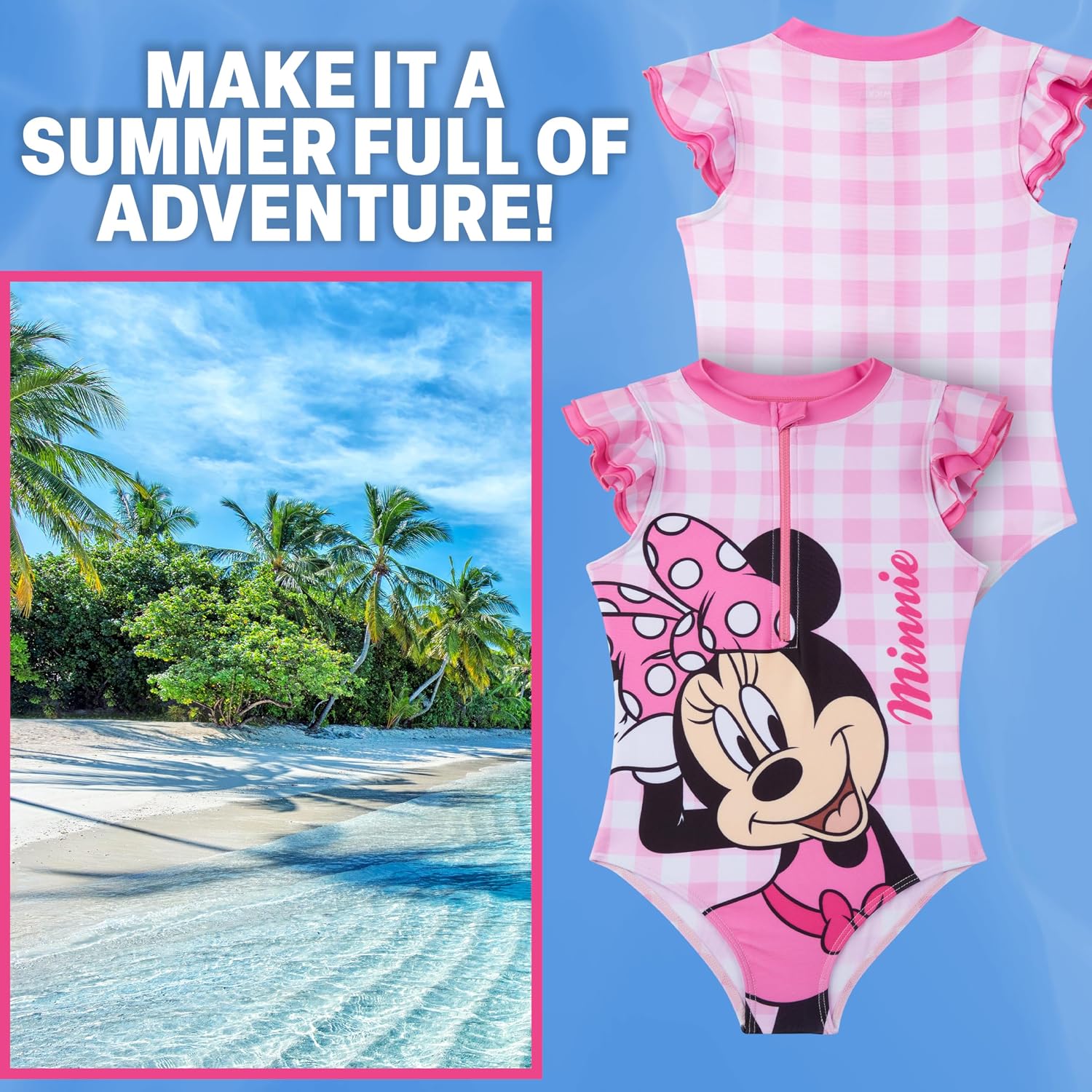 Peppa Pig | Disney Frozen | Minnie Mouse Girls Swimsuit, Ruffle One Piece Bathing Suit, Swimwear with Front Zip