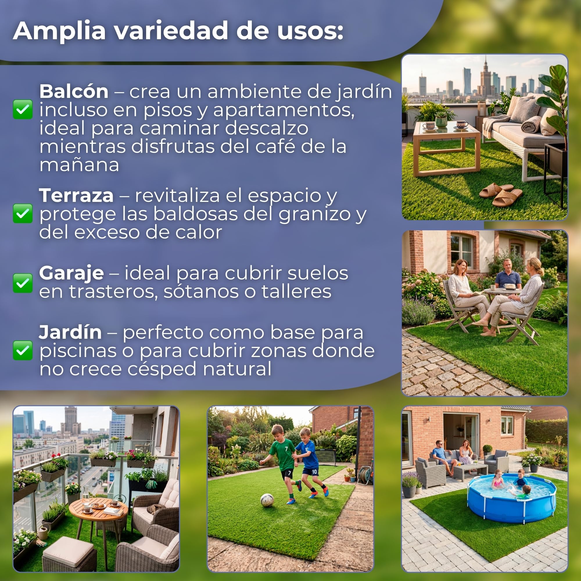 SPRINGOS Césped artificial 5 x 1 m, 20 mm, alfombra de jardín, resistente a los rayos UV, con agujeros de drenaje, hierba artificial, exterior, para balcón, terraza, patio, mascotas