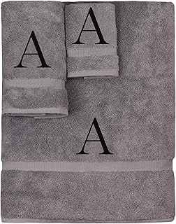 Monogrammed Towel Set, Personalized Gift, Set of 3- Black Block Letter E...