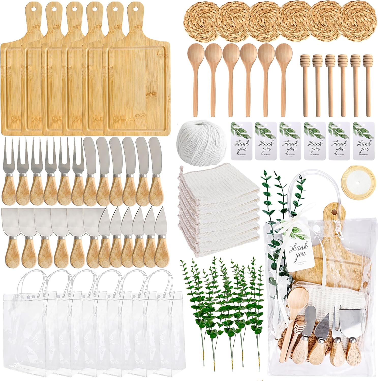 86 Pcs Baby Shower Prizes for Game Winners 6 Set Including Bear Shaped Cheese Board Butter Spreaders Kitchen Towel Thank You Card Spoon Gift Bag for Guest Wedding Birthday Bridal Christmas Party Gift