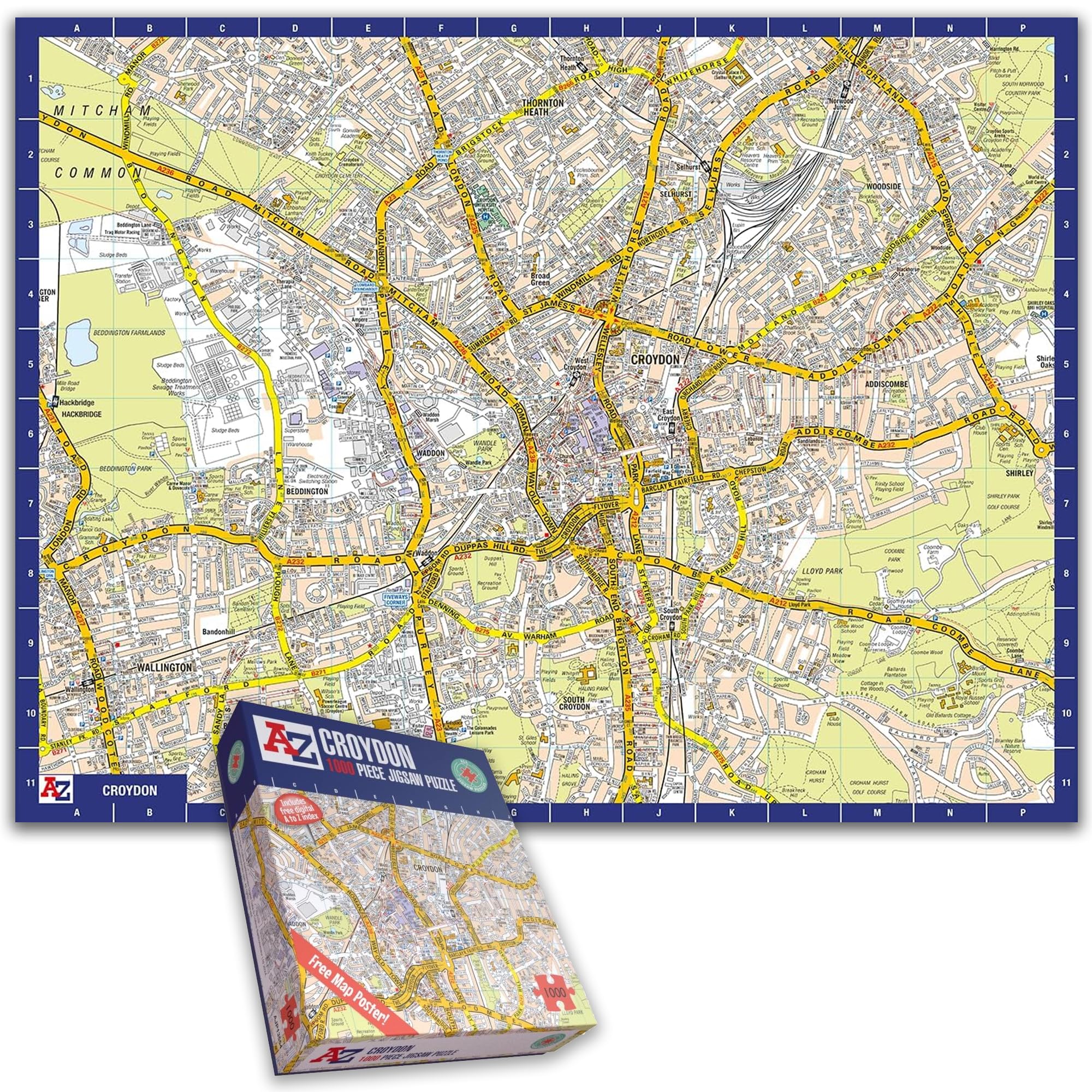 Great Britain A-Z Map of Croydon 1000 Piece Jigsaw Puzzle – Exclusive Street Map – Includes Guide Print & City Index – Nostalgic Gift Mapping Fun for Adults