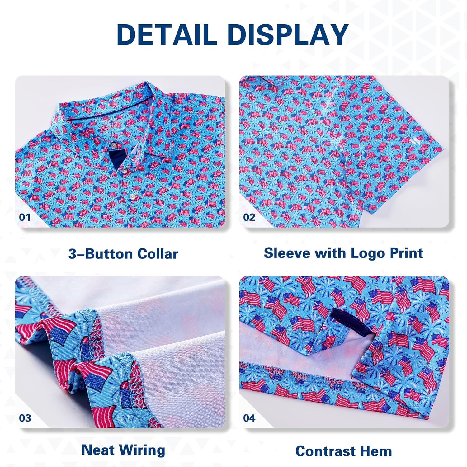 Mens Golf Shirt Short Sleeve Dry Fit Print Moisture Wicking Performance Patterns Collared Polo Shirt