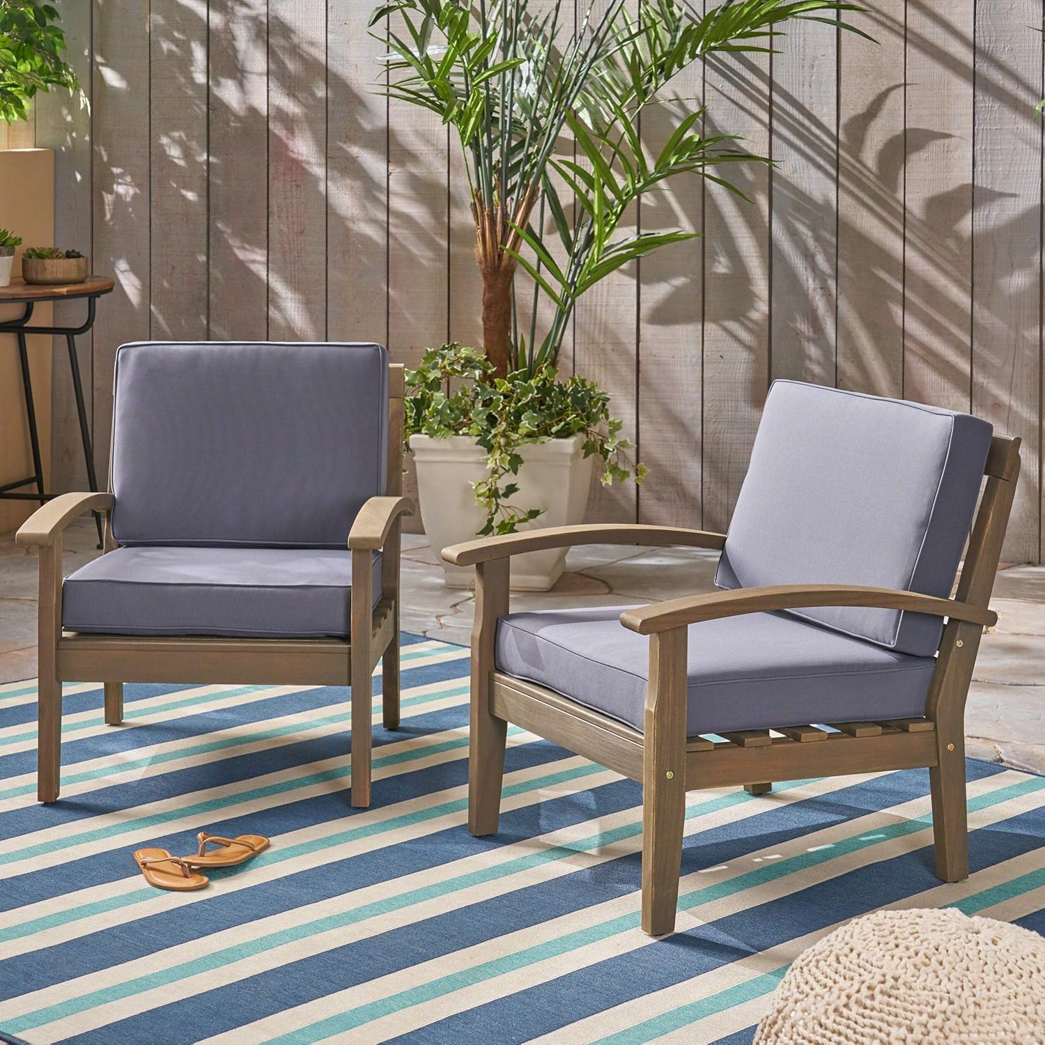 Christopher Knight Home Keanu Outdoor Wooden Club Chairs (Set of 2), Gray/Dark Gray