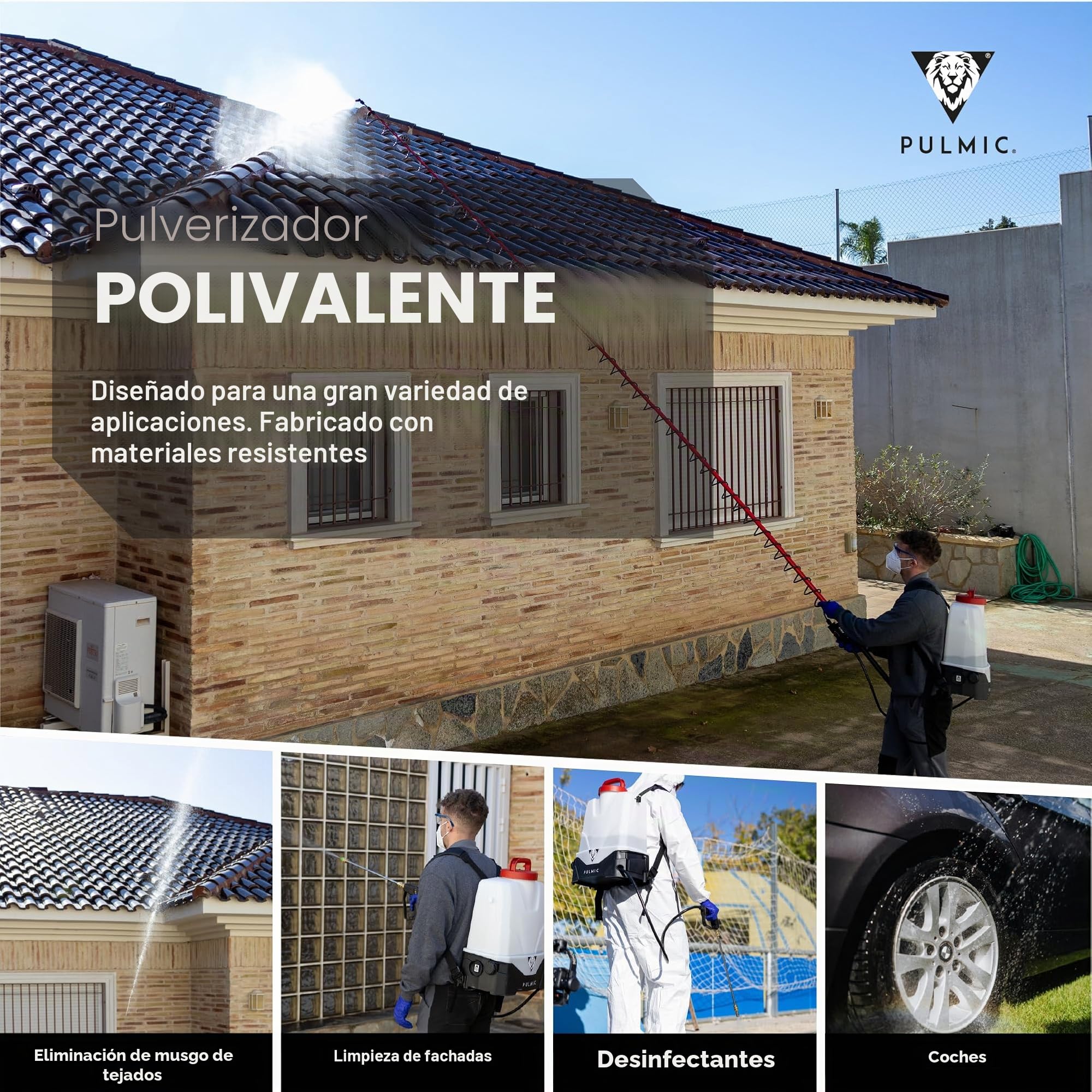 PULMIC Pegasus 15 Pulverizador Eléctrico Mochila 15 L, 7 Bar, Batería 18V, Lanza Acero INOX, Kit Boquillas Quick Connect, Manguera 10 m, Pulverización Profesional