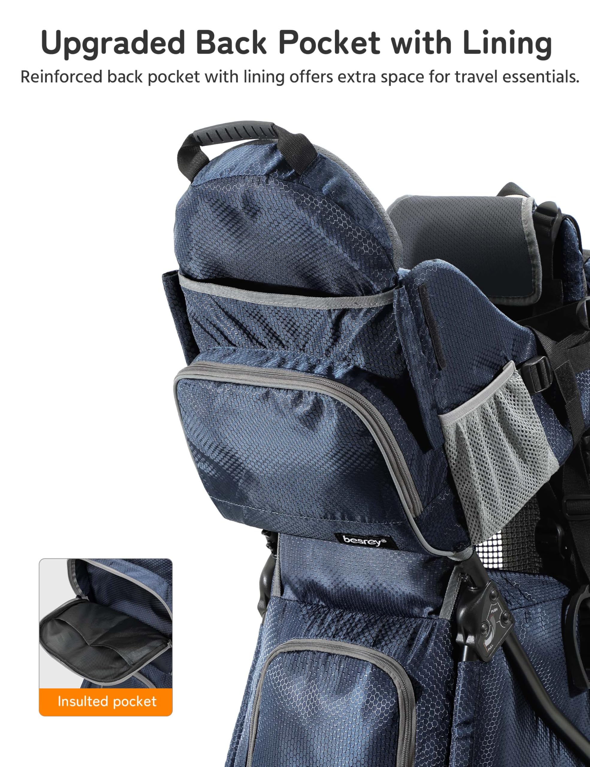 besrey Mochila portabebés, portabebés ergonómico, mochila de senderismo segura para niños pequeños con gran espacio de almacenamiento, asiento acolchado ajustable para niños