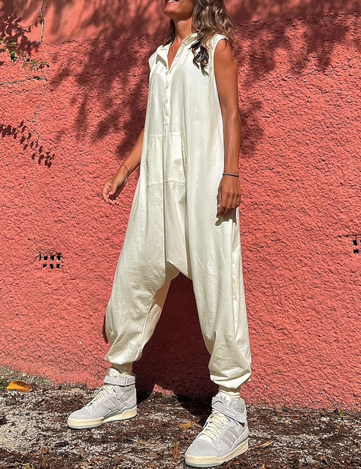 Tanming Hooded Jumpsuits for Women Casual Sleeveless Long Harem Pants Romper with Pockets - Image 2