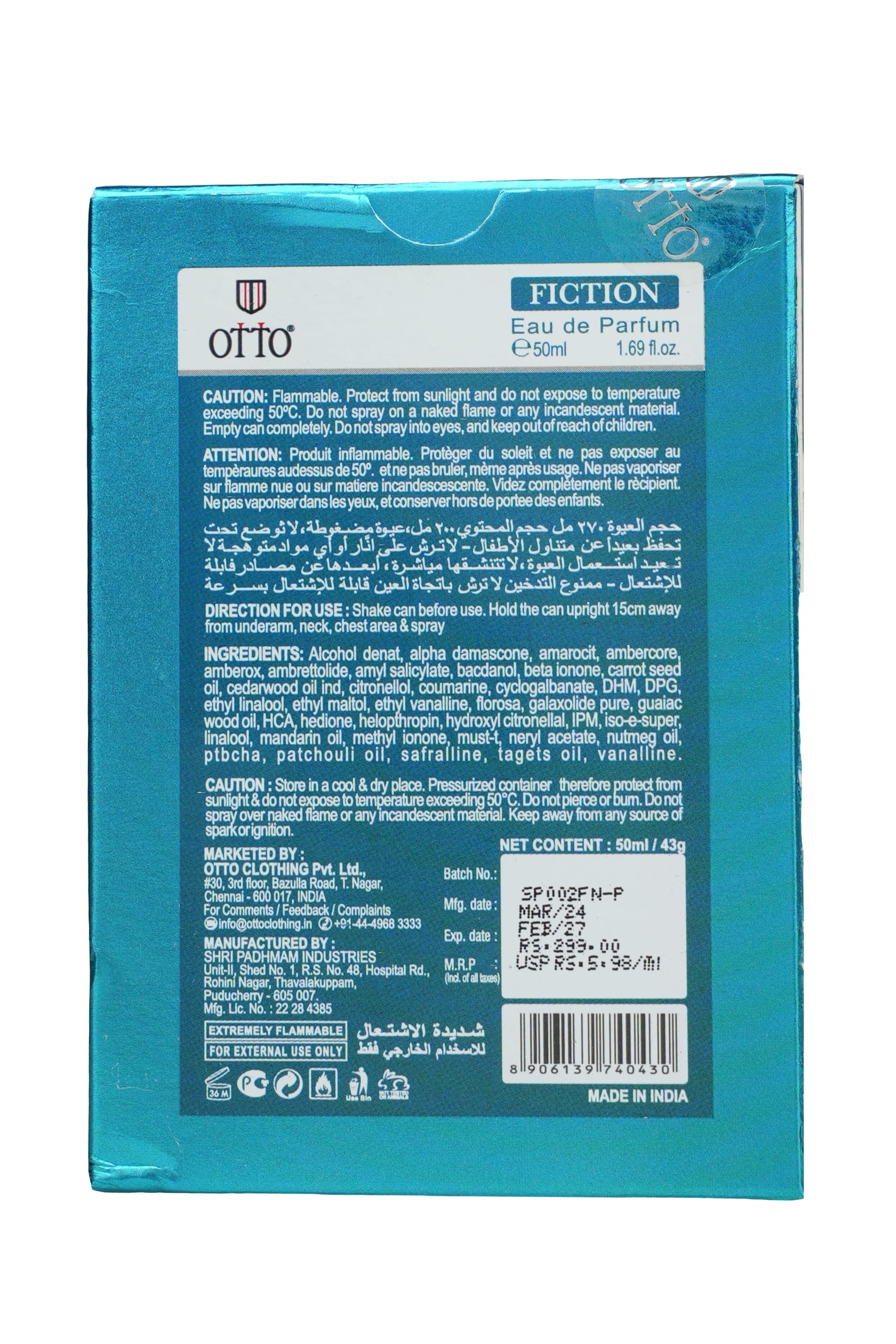 Otto Essentials Fiction Perfume For Men 50ml Long Lasting Perfume