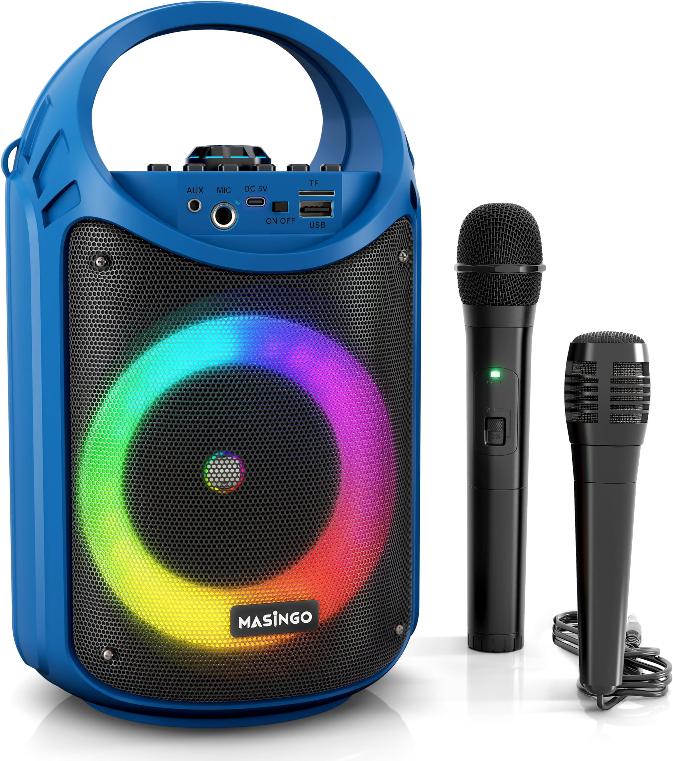 Karaoke Machine for Kids and Adults with 1 Wireless Karaoke Microphone and 1 Wired Mic, PA Portable Speaker with LED Lights, Supports TF Card/USB, AUX/MIC in, TWS for Home Party, Burletta C10