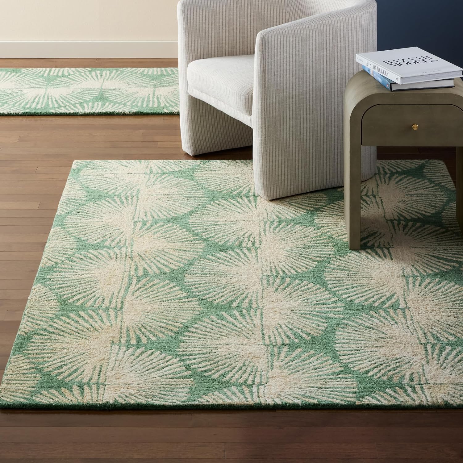 Nicole Miller New York Kendall Fluted Geo Handcrafted Area Rug, 100% Wool Rug, Green, 3'x5'