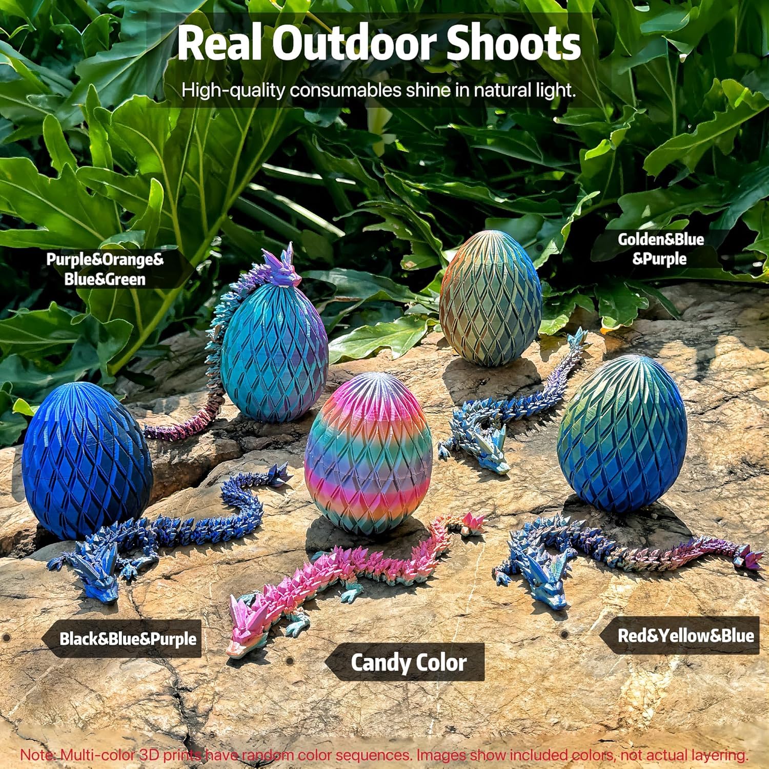 3D Printed Dragon Egg, Large 12" Mix 3 Laser Color Crystal Dragon in Eggs with Gift Box & Card, 3D Printed Animals Figurine Birthday Gifts (BlackBluePurple)