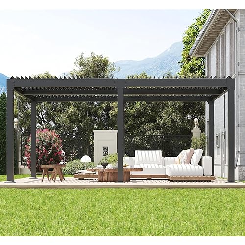 10X20 FT Louvered Pergola with Adjustable Roof, Integrated Drainage System, Easy Installation, Outdoor Pergola for Backyard, Garden, Poolside, Hardtop Gazebo