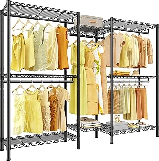 Raybee Clothes Rack,Clothing Racks for Hanging Clothes Heavy Duty,Adjustable Garment Rack with Shelves,Clothing Rack Max Load 905LBS,75" W x 77" H x 17.8" D,Black