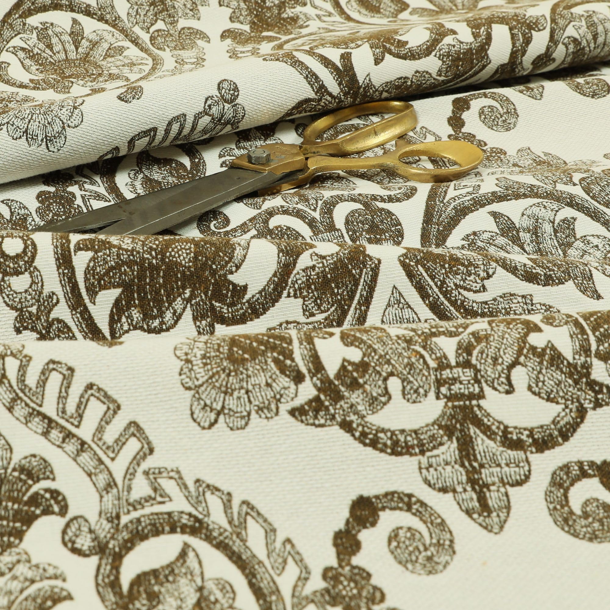Redbrick Mill Fabrics Brown Quality Upholstery Furnishing Fabric Flat Weave In Damask Large Pattern, 135Cm Width (Per Metre)