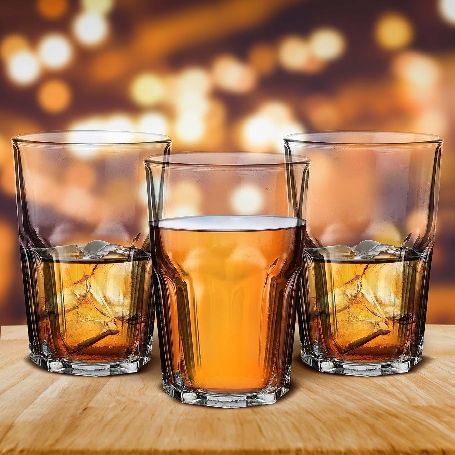 DISCOUNT PROMOS 12.5 oz. Classic Hexagon Bar Glasses, Set of 10 Glasses, Drinking Glasses for Restaurant or Bar, Clear