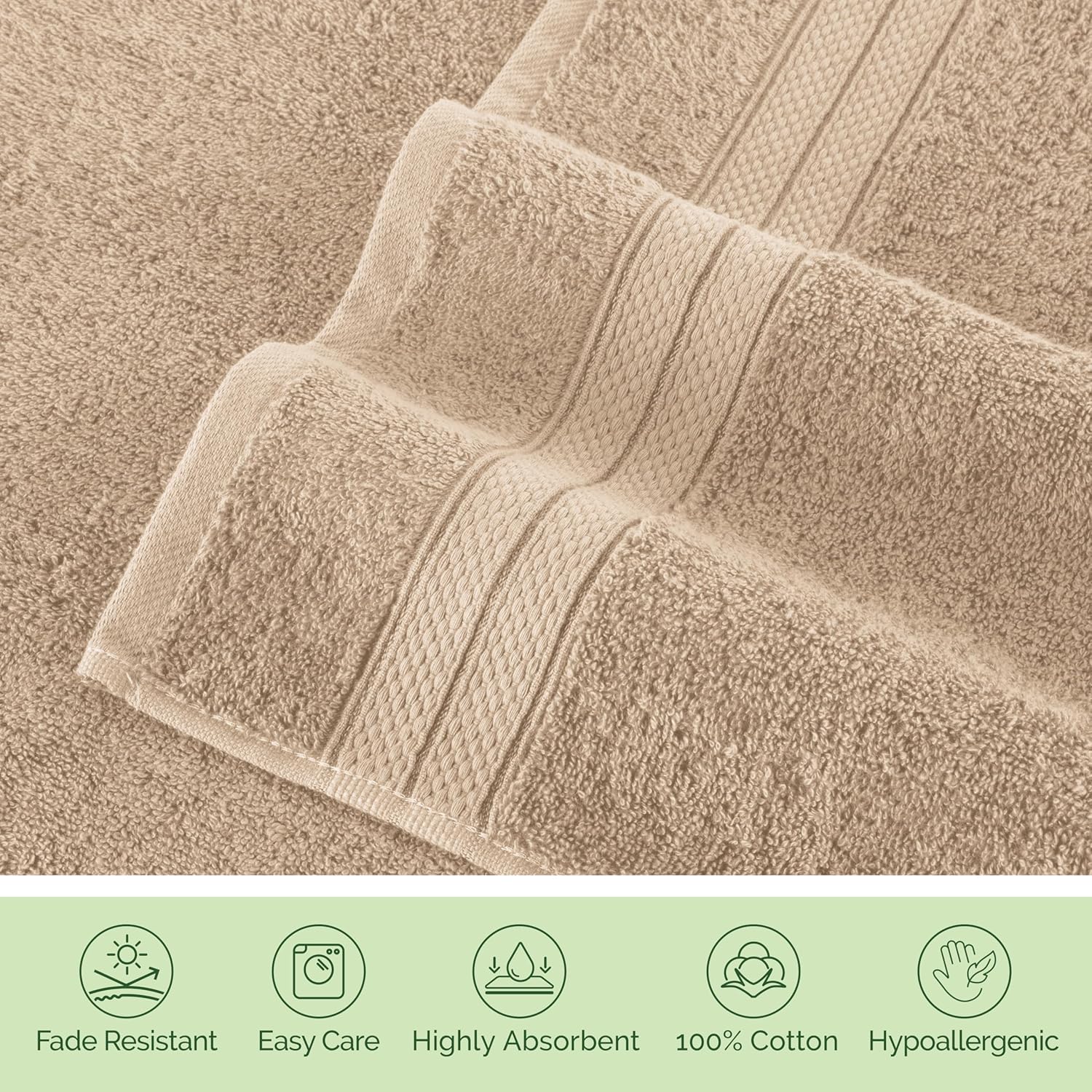 Elegant Comfort Luxury 6-Piece Towel Set, Premium Soft 100% Turkish Cotton, Three Line Popcorn Design 2 Bath Towels, 2 Hand Towels and 2 Washcloths Towel Set - Quick-Drying and Absorbent, Tan