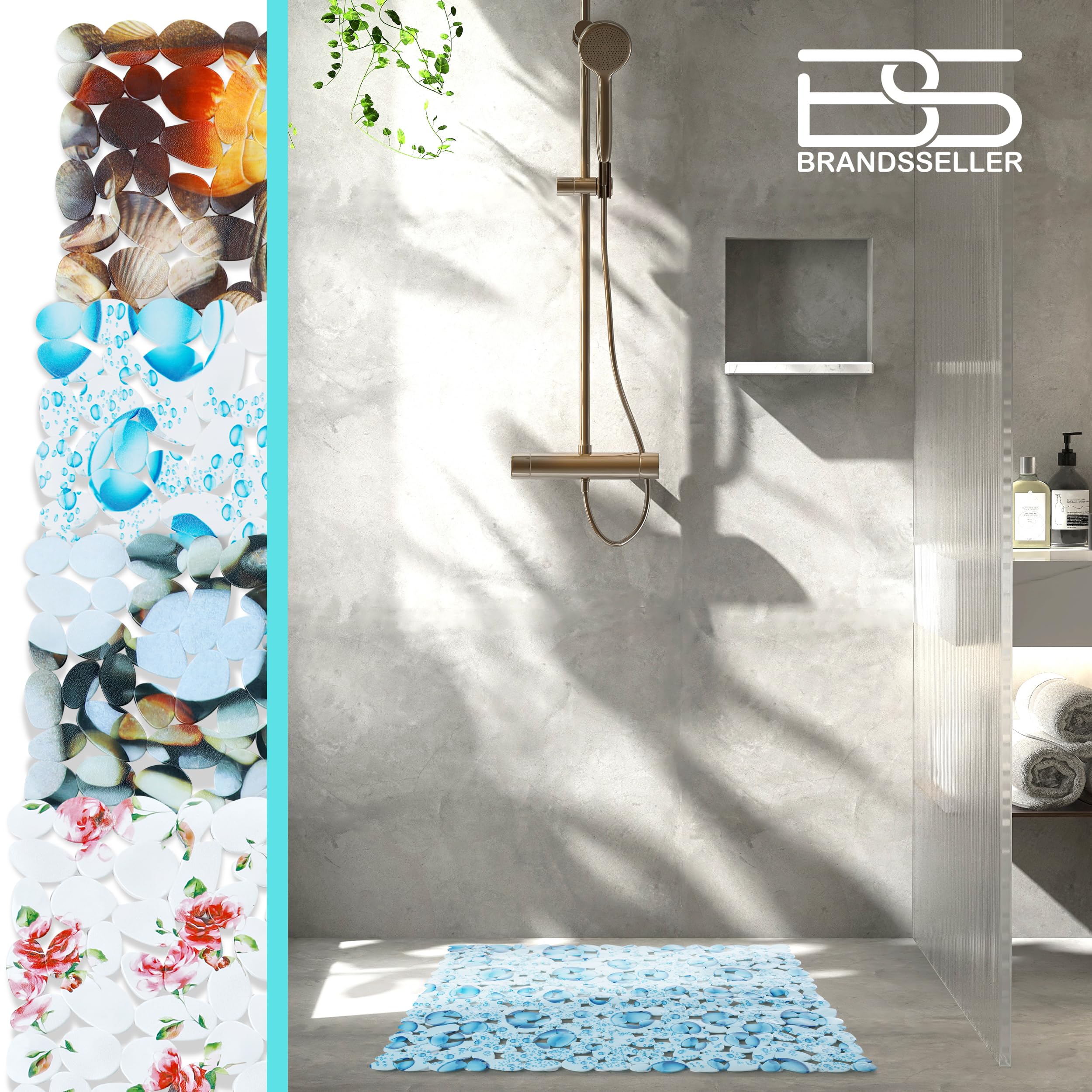 Brandsseller Tapis antidérapant Douche 53x53 cm – en PVC avec ventouses, Lavable à 30 °C, antibactérien et résistant à la moisissure – Tapis de Douche sécurisé et hygiénique – Motif : Gouttes