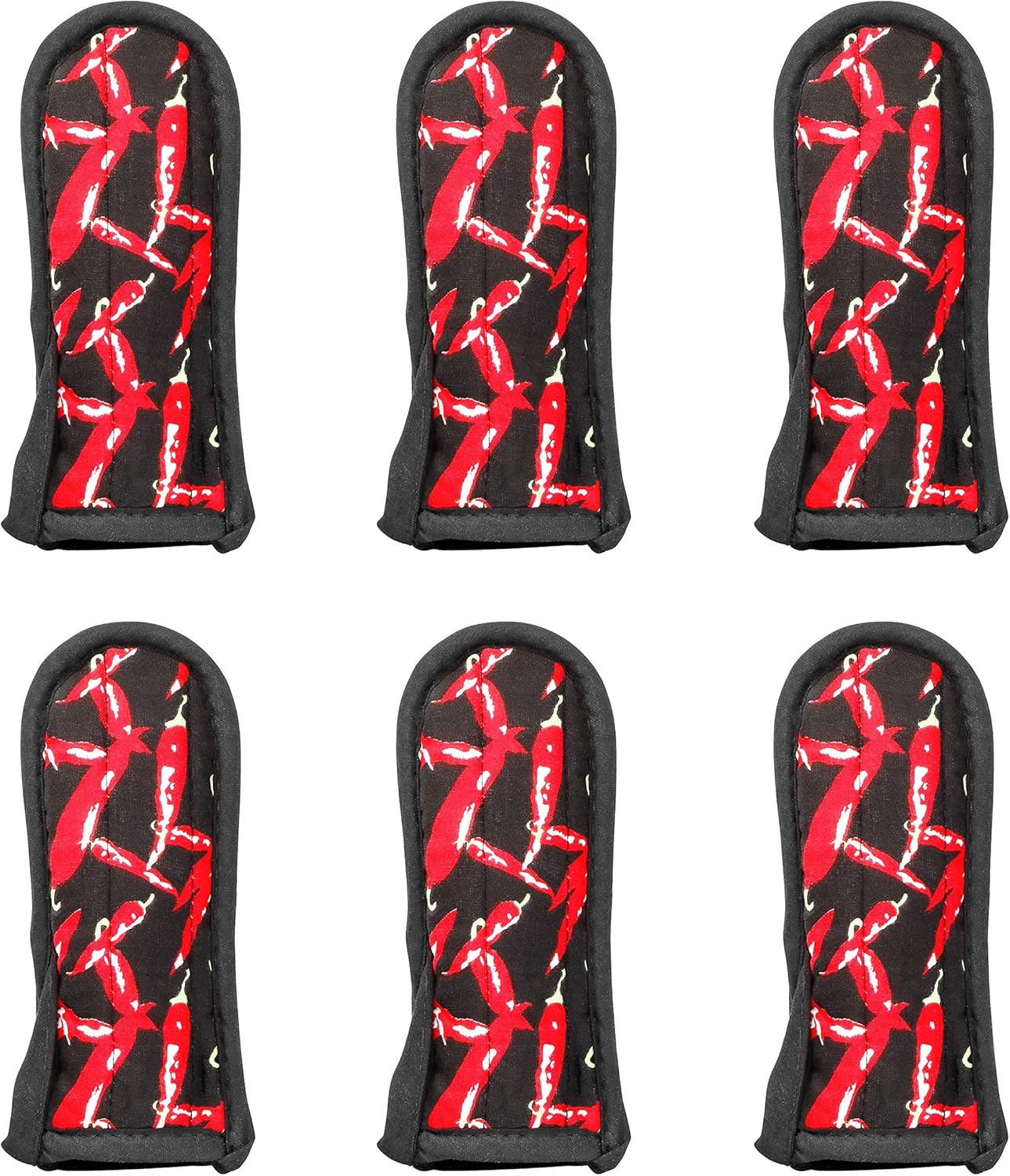 New Star Foodservice Commercial-Grade Hot Skillet Handle Cover Holder, Red Peppers Pan Cotton Handle Sleeve, Heat Resistant and Machine Washable, Set of 6