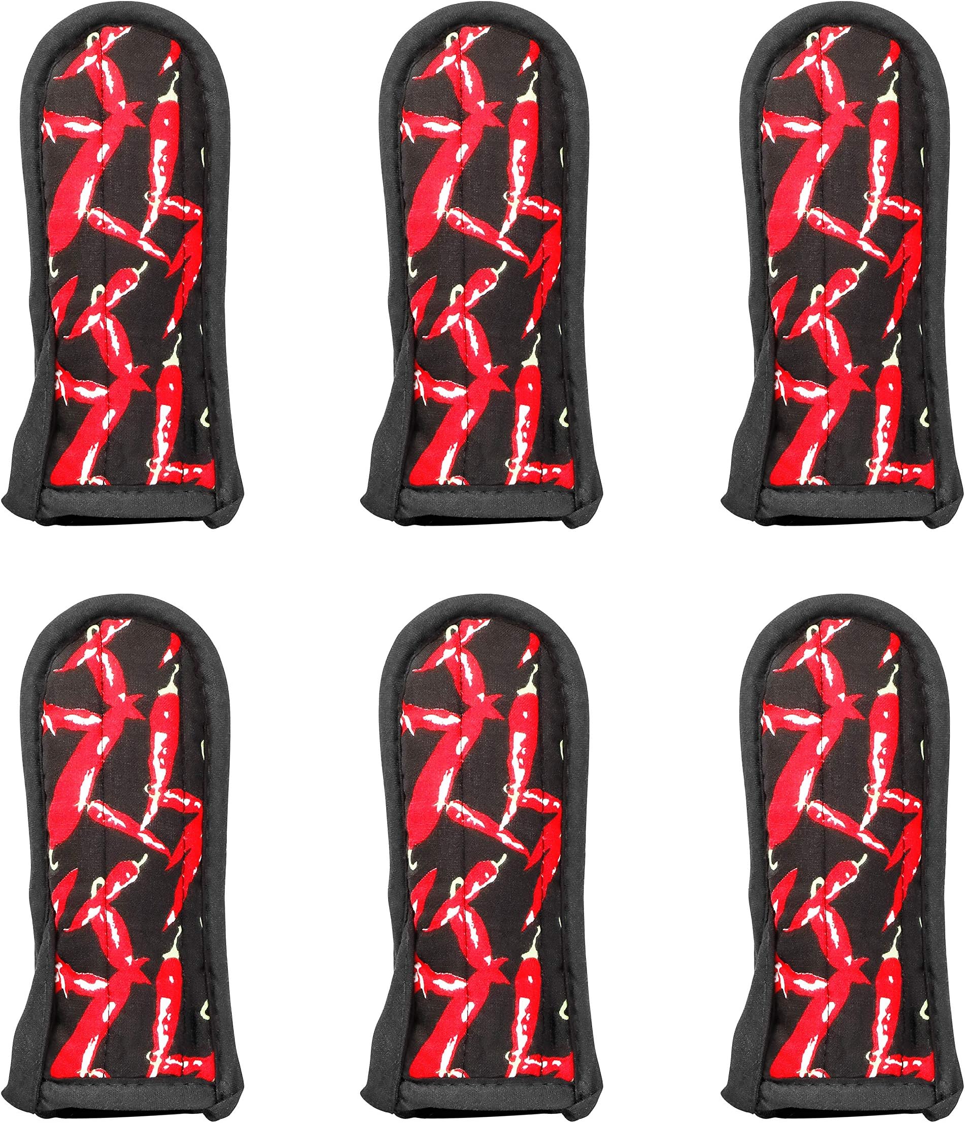 New Star Foodservice Commercial-Grade Hot Skillet Handle Cover Holder, Red Peppers Pan Cotton Handle Sleeve, Heat Resistant and Machine Washable, Set of 6