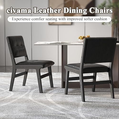 Miniatura 8 de civama Juego de 2 sillas de comedor de piel sintética, sillas de cocina sin brazos con respaldo cómodo, marco de madera maciza y cojín tapizado para