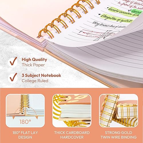 Miniatura 3 de Diario para mujer, 10.25 x 7.25 pulgadas, 300 páginas, cuaderno de espiral de tapa dura con rayas universitarias, cuaderno de reunión para el