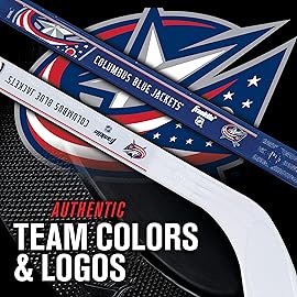 Franklin Sports Columbus Blue Jackets NHL Mini Hockey Stick Set - NHL Team Knee Hockey Stick and Ball Set - Two Players - Great Toy for Kids