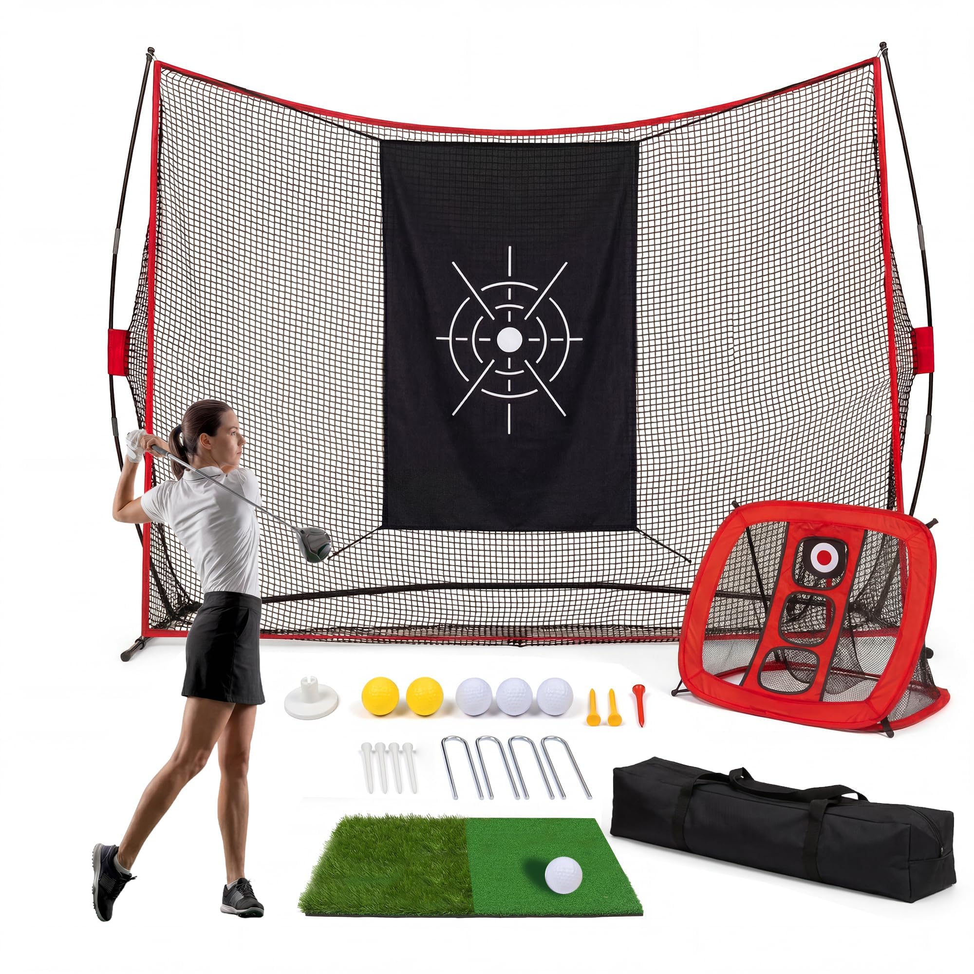 Aptliton Golf Übungsnetz Set, 304 * 213 * 91cm, Tragbares Golf Hitting Netz Mit Matte & Ziel, Für Garten, Garage & Hinterhof