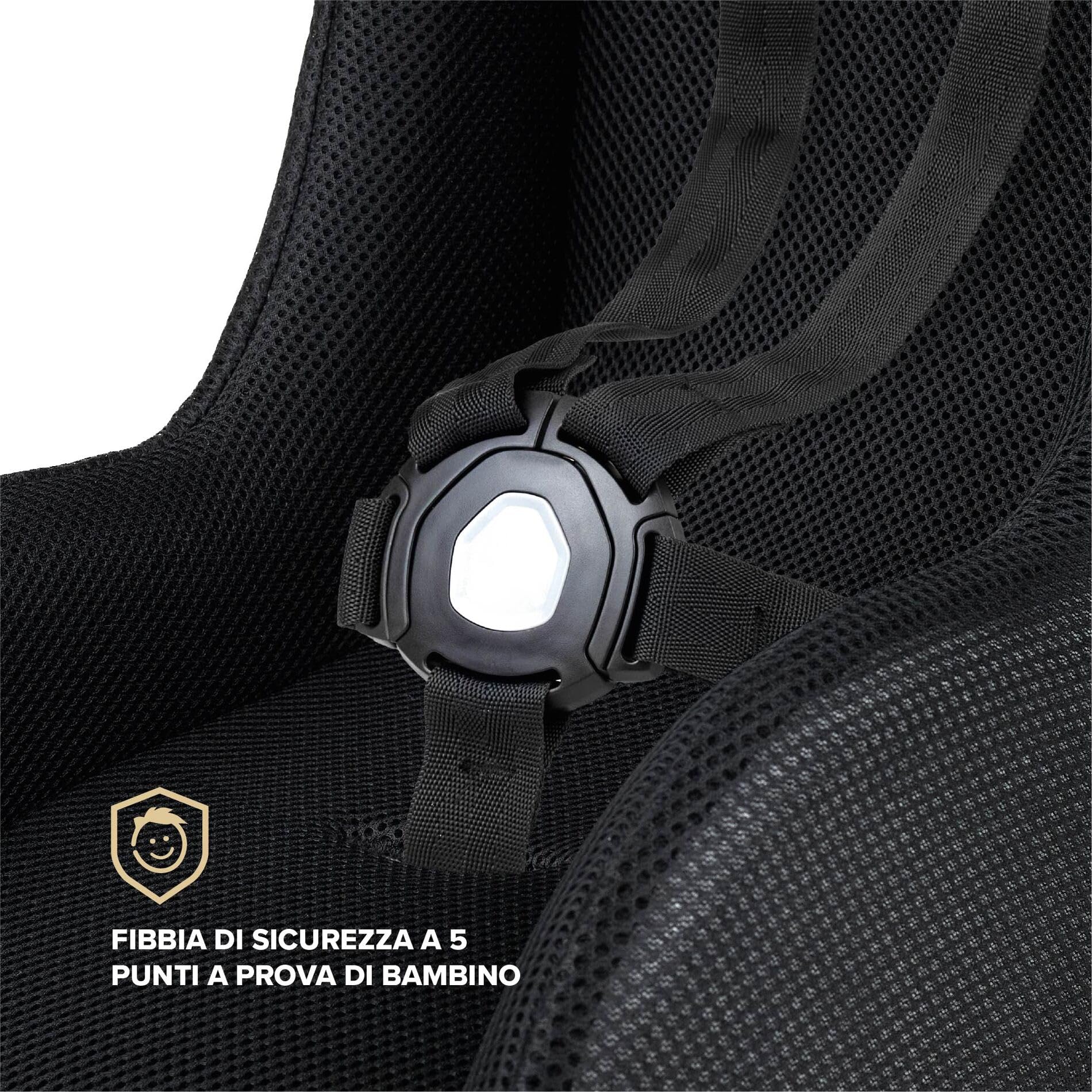 POLISPORT 8015000019 – Mini Pelican Tutto Clima Riduttore Seduta Bebè con Cintura a 5 Punti per Rimorchio, Passeggino e Bici Cargo – Traspirante, Sicuro e Compatibile da 7 a 18 Mesi, Nero