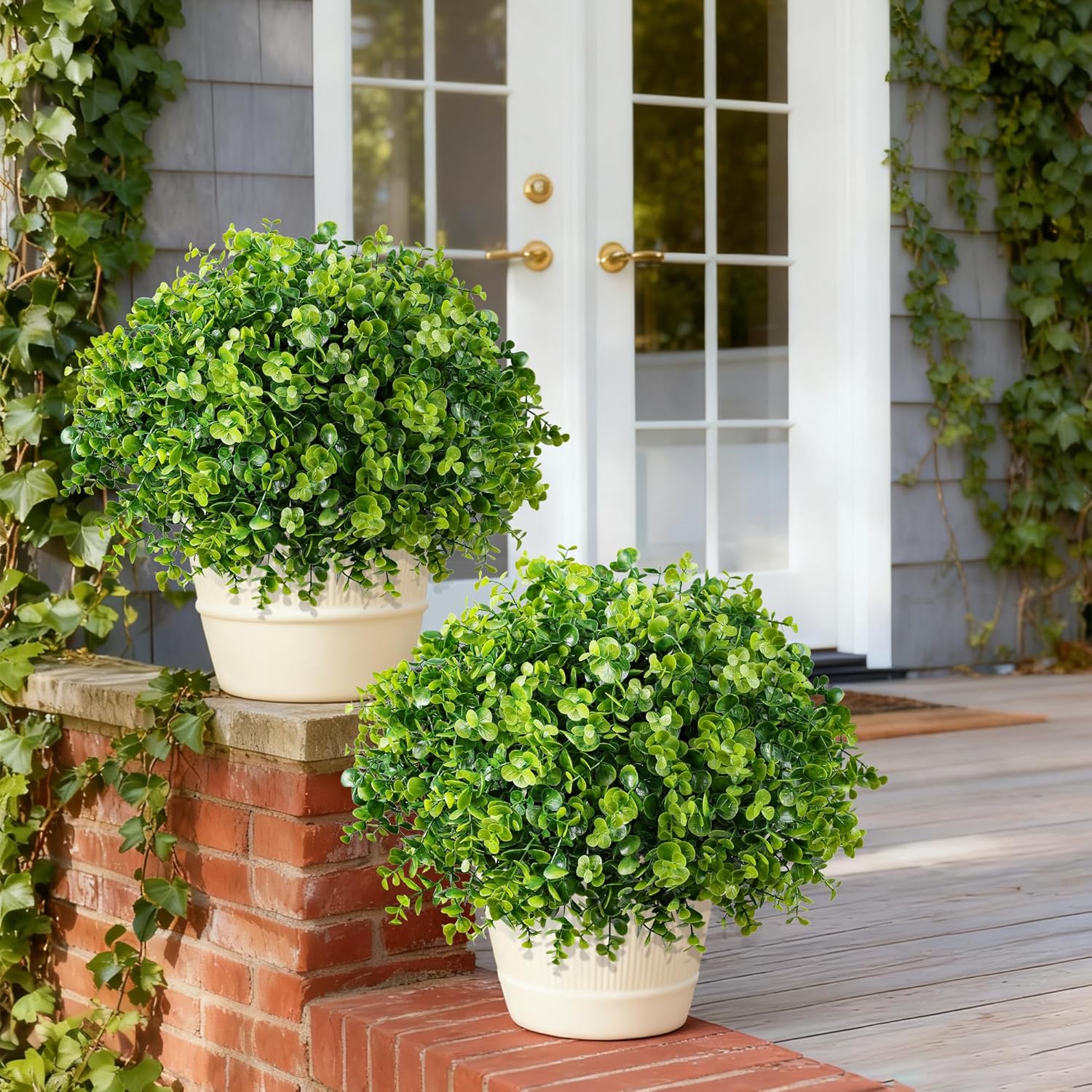 Artificial Faux Outdoor Plants for Spring Summer Decoration, 12 Bundles Fake Plastic Eucalyptus UV Resistant Look Real Fake Plants for Planter Outside Front Door Porch Patio Balcony Garden Indoor Yard - Image 2