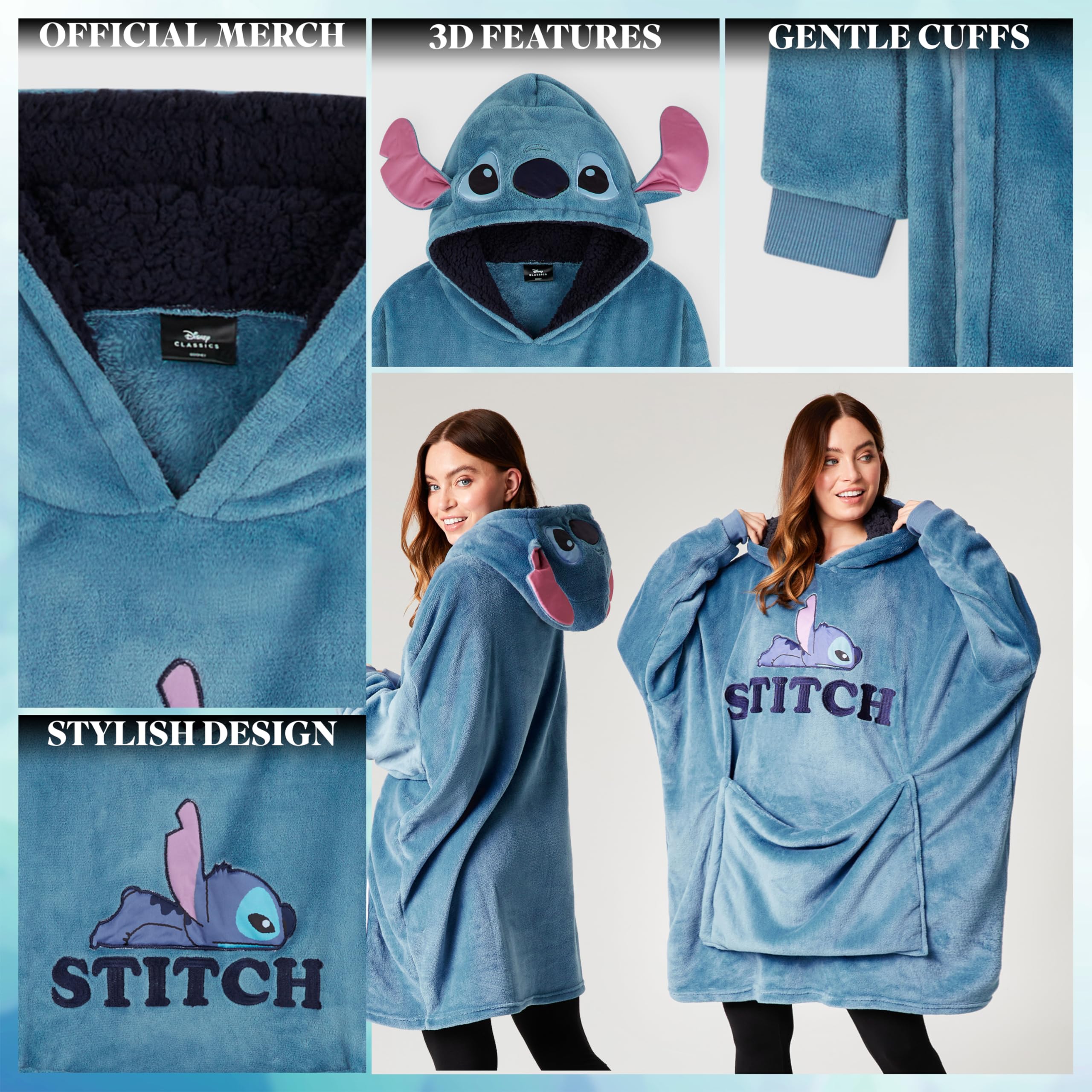 Disney Stitch Batamanta con Capucha Adultos - 2 en 1 Sudadera de Forro Polar Grande Baby Yoda - Regalos Stitch Navidad