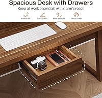 Vista 6 de Tribesigns Home Office Executive Desk: 55 Inches Wooden Computer Desk with Drawer, Mid-Century Modern Study Writing Table, Rustic PC Laptop Desk