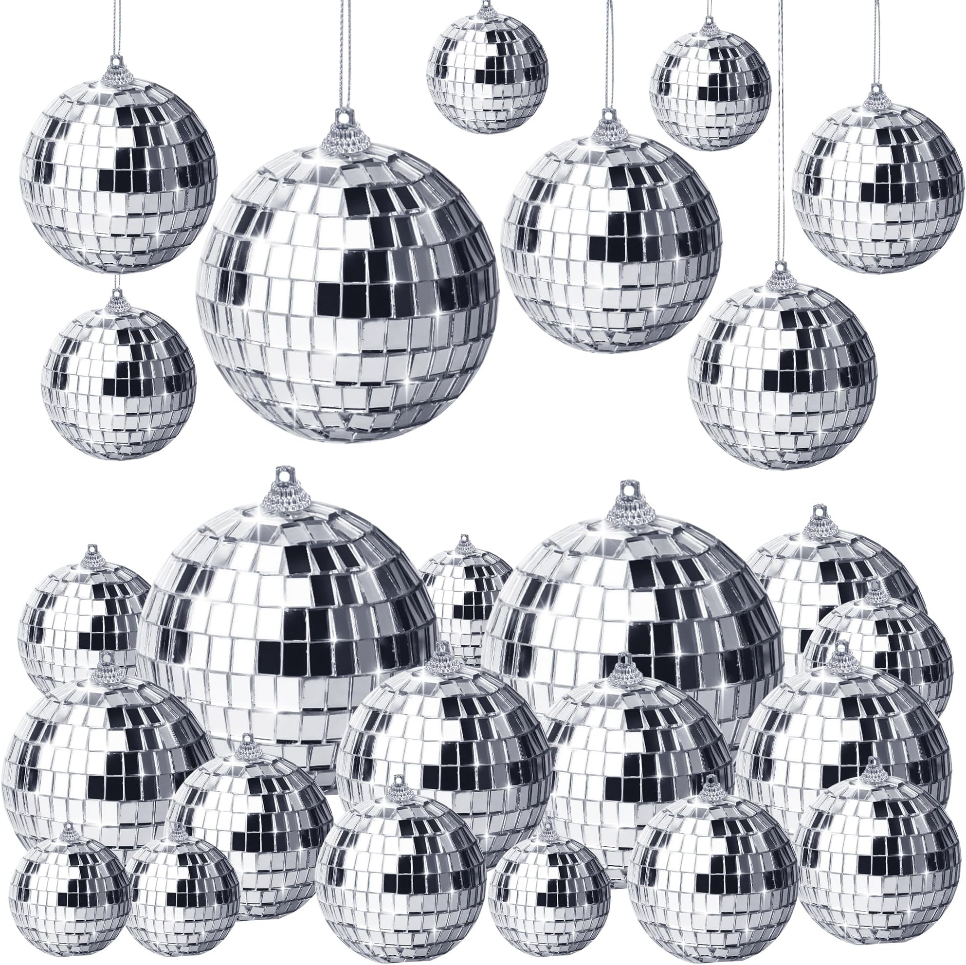 Set of Silver Disco Balls Hanging Mini Disco Ball Small Decoration Mirror Ball for Christmas Tree Wedding Birthday Party Decoration Light Effect
