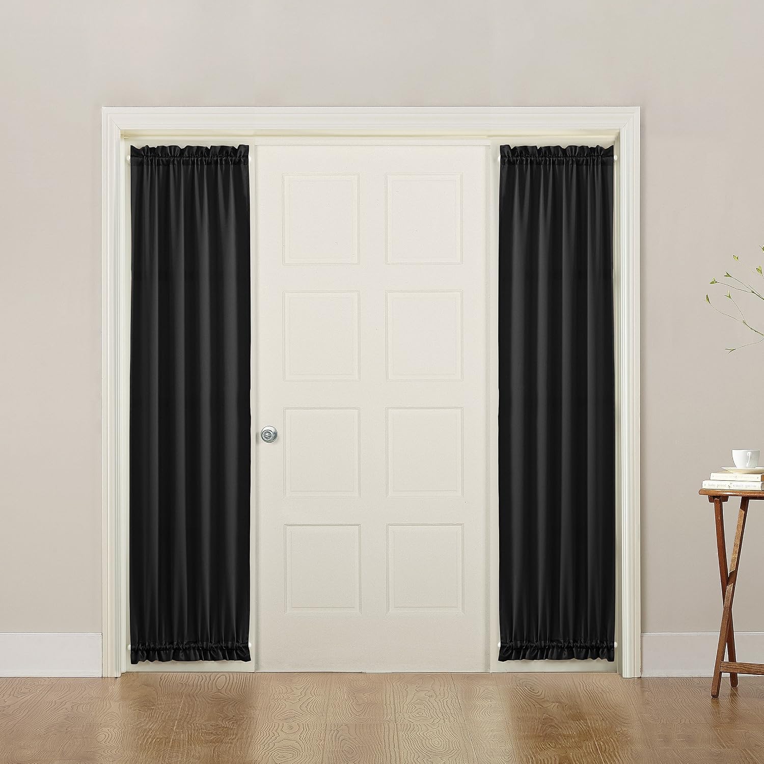 Sun Zero 50216 Barrow Front Door Sidelight Curtain Panel with Tie Back, 26" x 72", Black