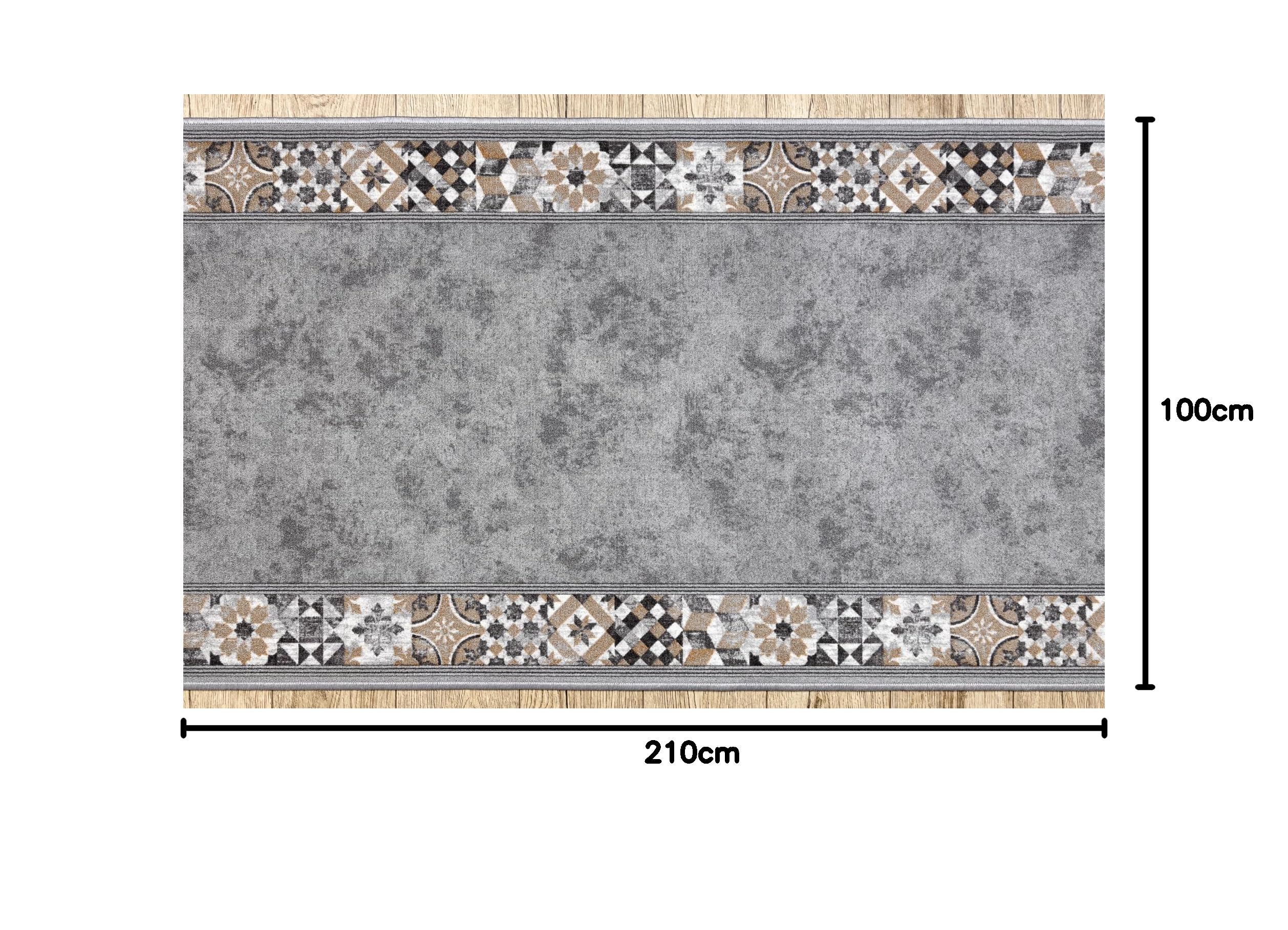 rugsx Antirutsch Teppichläufer Murcia - Lissabonfliesen, Rahmen, moderner Kurzflor für Küche, Flur & Wohnzimmer, Meterware, grau 100x210 cm