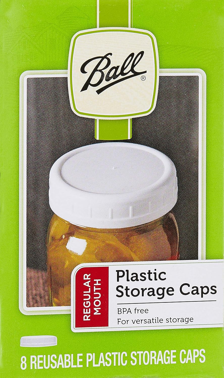 Front packaging of Ball Regular Mouth Plastic Storage Caps