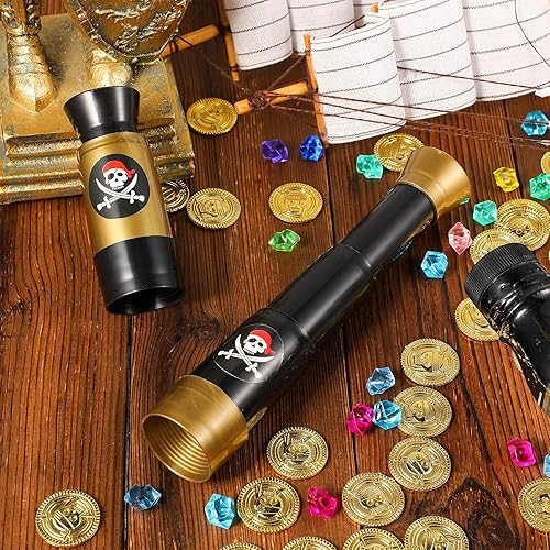 Miniatura 5 de 2 piezas de telescopio pirata de plástico de juguete para niños, mini telescopio retro portátil ajustable, mini telescopio pirata de plástico,