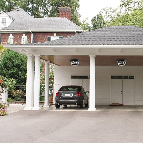 Miniatura 8 de Lámpara de techo con sensor de movimiento, montaje empotrado para exteriores, manual del atardecer al amanecer, negro mate, impermeable, lámpara de