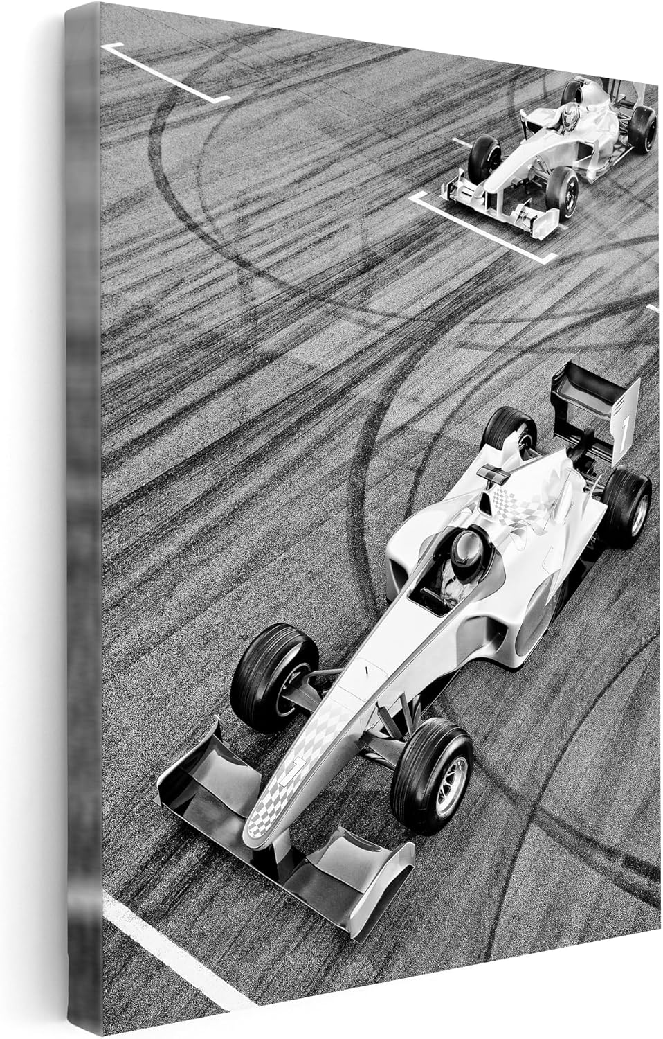 Poster Master Race Car Canvas - Racing Print - Black & White Photography Art - Car Enthusiast Housewarming Gift - Great Living Room or Office Decor - 8x10 STRETCHED Canvas