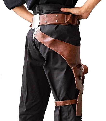 Miniatura 4 de Xcoser Han Belt - Funda de piel sintética marrón para cosplay, accesorio para disfraz, cinturón de mezclilla occidental, cintura 35-45 pulgadas,
