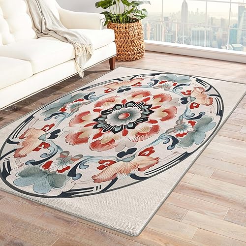 Alfombras vintage con flores para entrada, dormitorio, sala de estar, alfombras japonesas de 3 x 4, lavables, antideslizantes, suaves, de pelo bajo,