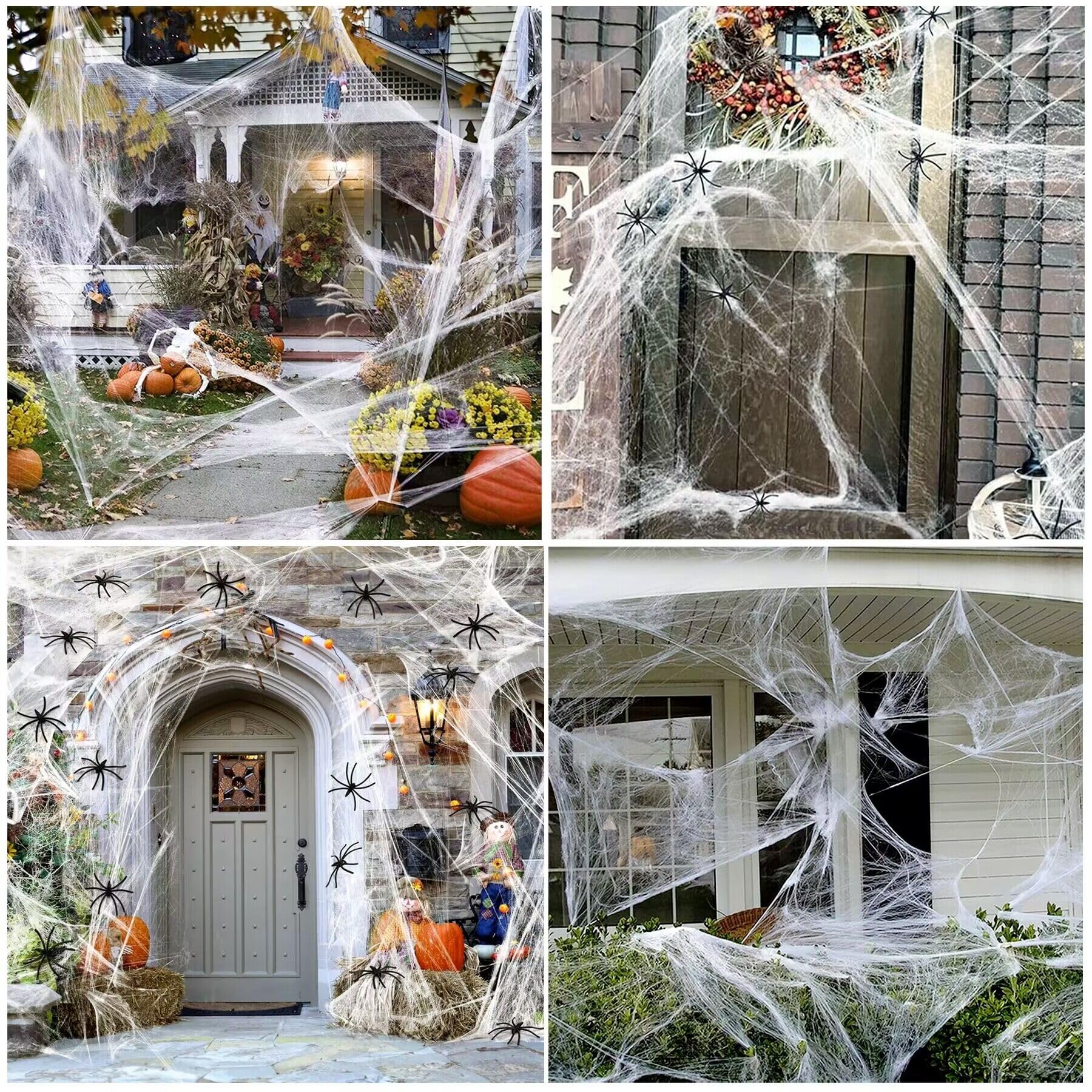 Telarañas Decorativas De Halloween,Tela De Araña Elástica 100g con 30 Arañas Falsas para Halloween Decoración Interior Y Exterior