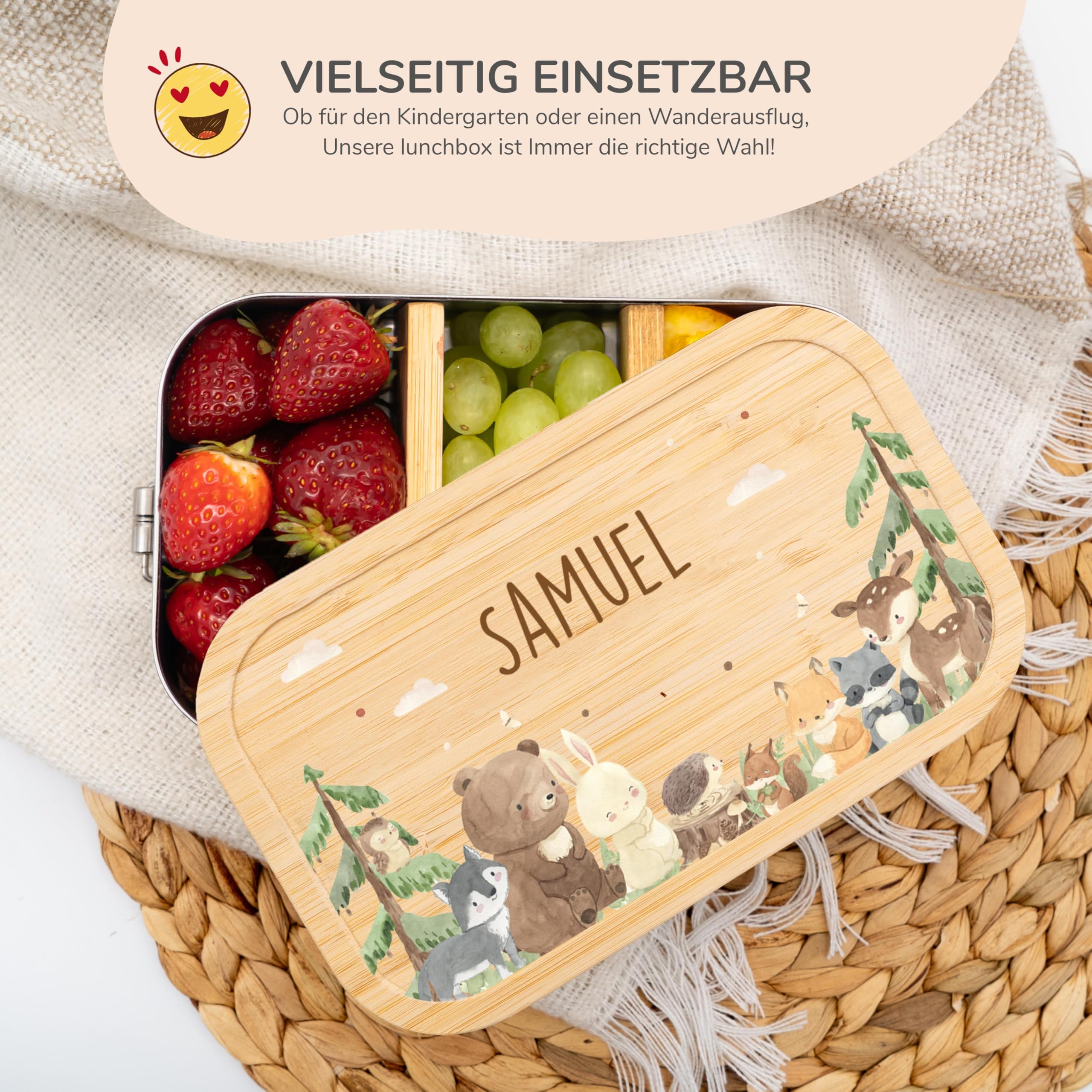 Kidsmood - Personalisiertes Trinkflasche & Brotdose Set, Edelstahl Brotdose Kinder mit Fächern & Trinkflasche Kinder Personalisiert mit Namen – Geschenk zur Einschulung Junge & Schultüte Mädchen
