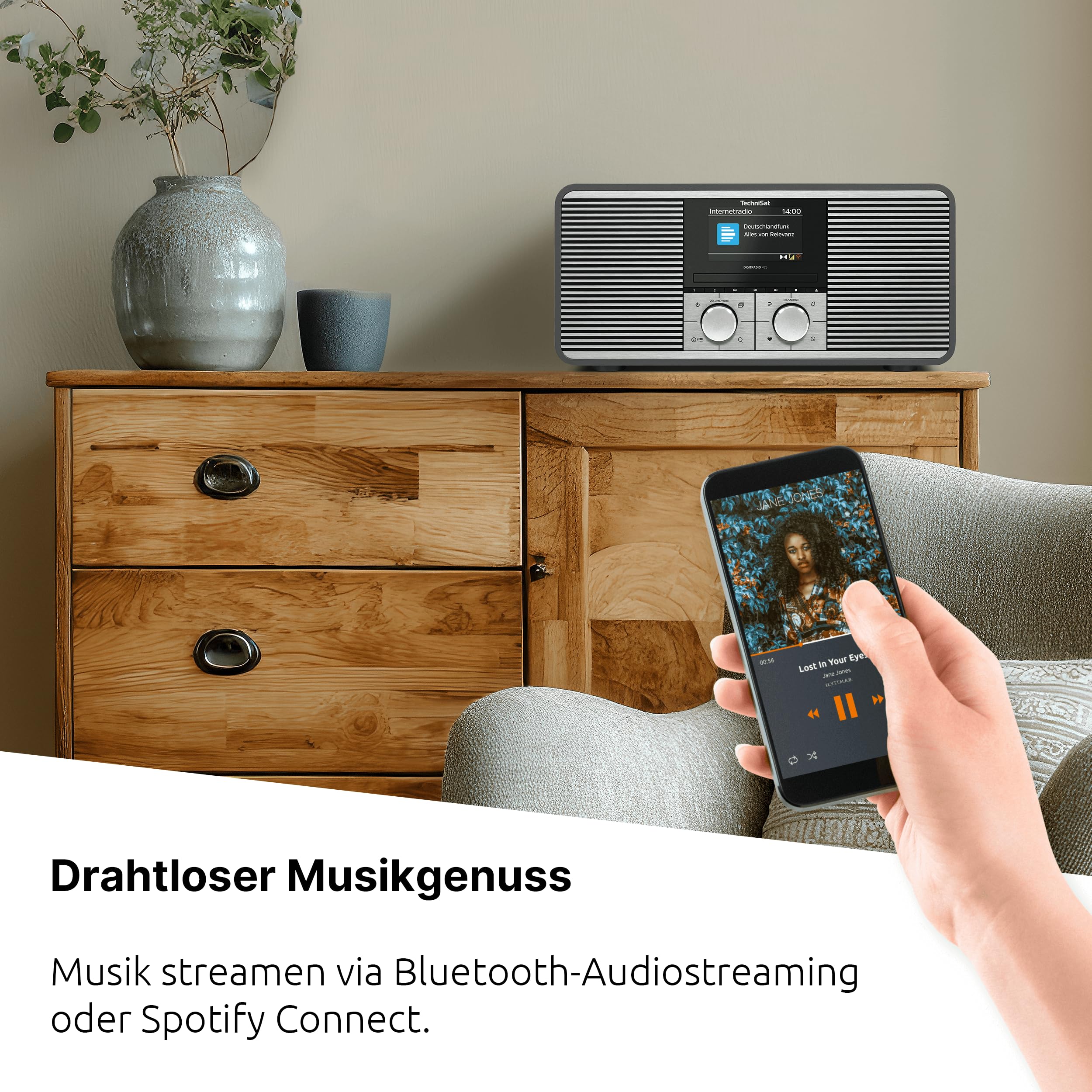 TechniSat DIGITRADIO 425 - Premium Radio mit 40 Watt Stereo Lautsprecher (DAB+, WLAN Internetradio, CD, Bluetooth, großes 4,3 Zoll Farbdisplay, Musik-Streaming, Front aus eloxiertem Aluminium)