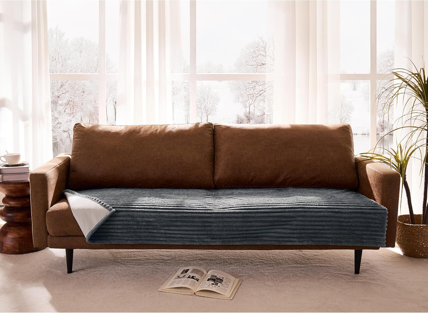 Waterproof Dual Non-Slip Couch Cover for Dogs, Fuzzy Soft Pet Couch Covers for 2 Cushion Sofa loveseat, Pet Friendly Soft Dog Bed Covers Sofa Cover Washable (Titanium Gray, 33" x 62" 1 Pack)